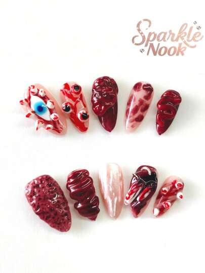 10-teiliges Set aus reinen handgefertigten tragbaren Nägeln, 25mm mandelförmige Nägel, 2025 Sommer Neuer Millennium Stil Nagelkunst Set, süßer Y2K Stil, Aufklebe-Nägel, kurze Nägel Nagelbedarf, Strandutensilien, kurze Sommernägel, süße Nägel, Halloween Nägel, Weihnachtsnägel, Nagelkunst, Celebrity-ähnlicher Stil, Stil