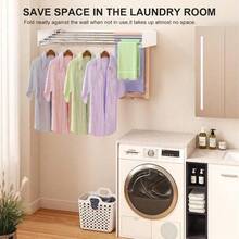 80cm Home Wall Mounted Drying Rack, Laundry Drying Rack Collapsible With Aluminum Rods Foldable Indoor Retractable Clothes Hanging Rack For Bathroom Laundry, Space Saving Foldable Laundry Drying Rack, Space Saving Collapsible Wall Mount Clothes Drying Rack With Wall Template, 5 Stainless Steel Rods, 60 Lb Capacity - White - View 4