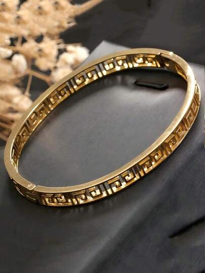 سوار أنيق ذهبي مفرغ بنمط سور الصين العظيم، إكسسوار نسائي متعدد الاستخدامات، هدية فاخرة مناسبة للحفلات الراقية