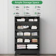 Fluted 6 Drawers Dresser For Bedroom, 46" Tall Modern Chest Of Drawers With Metal Handle, Curved Profile Design,Natural Wood Drawer Organizer For Bedroom, Living Room, Hallway, Entryway - 黑色 - 查看 4