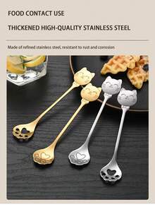 1pc/2pcs/4pcs/6pcs/8pcs优质不锈钢勺子，多色勺子，创意卡通招财猫笑脸爪勺，咖啡搅拌棒，甜点勺，猫爪穿孔勺，适用于厨房，餐厅，高档酒店 - 金銀色 - 查看 3