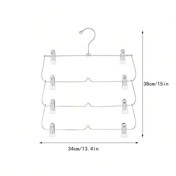 四层多功能金属衣架，带裙夹、裤夹和白色夹子 - 銀色 - 查看 7