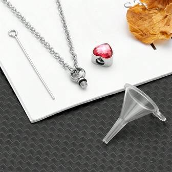 1pc Stainless Steel Heart-Shaped Memorial Urn Necklace, Cremation Ashes Holder Pendant Necklace To Store Ashes, Hair Or Crystal Beads To Commemorate Loved Ones