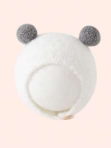 1pc 3-24 Months Baby Double Pom-Pom Plush Hat, Cute Cartoon Baby Hat Series, Warm Knitted Baby Hat For Autumn/Winter, Comfortable & Warm Baby Knitted Hat, Fashionable & Warm Baby Hat, Premium Baby Hat Selection, Essential Baby Winter Accessory - Big Ball Button Tire Hat - View 4