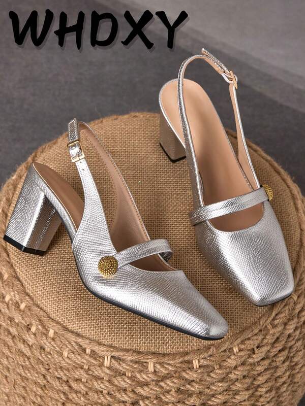 WHDXY 1 Pair Women's Square Toe Backless Preppy Style Buckle Office High Heel Shoes, Sexy Runway 7CM Chunky Heel Pumps For Work, Flight Attendant, Party