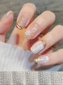 30张圣诞美甲贴纸，30片3D闪光自粘雪花雪人驯鹿铃铛美甲贴，冬季美甲贴纸圣诞树美甲装饰美甲用品 - 白色 - 查看 2