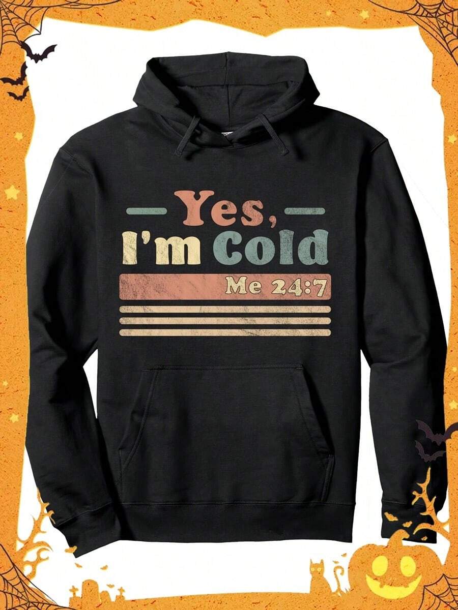 [Free Shipping]Mens Casual Cotton Blend Hoodie 50 Cotton 50 Polyester Long Sleeve Regular   Fabric With Yes Im Cold Print For Vintage Inspired Pullover Hooded Sweatshirt,Fall Hoodies,Men's Fall Clothes,Street Wear,Halloween,Mens Hoodies,Y2k Clothes,Jesus Hoodie,Thanksgiving Day,Nightmare Before Christmas,Christmas,Street Fashion, Sporty Casual, All Season, Y2K Clothing, Christmas, Gift For Boyfriend,Printed & Shipped In USA - 黑色 - 查看 1