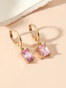 2pcs Minimalist Square Zirconia Stud Earrings, Gift For Women, Suitable For Daily, Date, Party - Multicolor - View 1