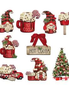 16 pièces Décorations de Noël Ornements en bois pour sapin de Noël, Poupées Père Noël Ornements Artisanat Fournitures pour fête de Noël Décoration de cheminée Accessoires de décoration de couronne