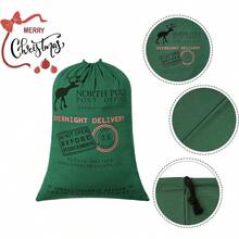 1pc Large Christmas Santa Sack, Canvas Drawstring Gift Bag For Christmas Packaging, Holiday Storage, Party Supplies, Gift Wrapping For Friends, Reusable Xmas Pouch To Place Presents Under The Christmas Tree, Winter Home Decoration - Multicolor - View 5