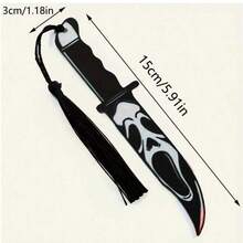 1pc Scream Bookmark, Acrylic Horror Knife Tassel Bookmark, Personalized Reading Mark Halloween Gift, Horror Movie Series Bookmark, Suitable For Book Lovers, Family And Friends,School Supplies,Back To School