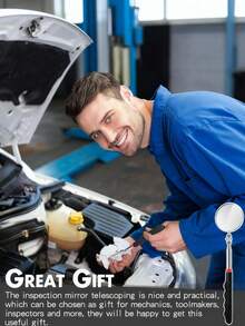 1/2pcs 1 Telescopic Folding Inspection Mirror For Car Maintenance - Black, Carbon Steel And Glass, Underbody Viewing Tool With Red Decorative Handle