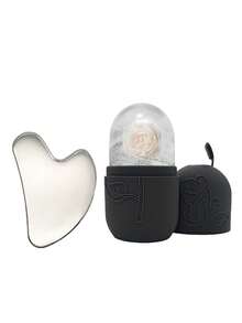 3-częściowy lodowy wałek do masażu twarzy + stalowa deska gua sha + flanelowy woreczek - Zestaw lodowych wałków do pielęgnacji skóry twarzy, narzędzia do masażu twarzy, silikonowy lodowy wałek do masażu twarzy, lodowy wałek, stalowa deska gua sha, do łagodzenia opuchlizny twarzy i oczu