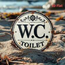 1 件 2D 平面复古圆形金属牌 - 2D 印刷，乡村风格卫生间（厕所）装饰牌，饰有精致花卉图案，适用于家居、咖啡馆、农舍、花园墙面装饰、花园标牌 | 复古风格标牌 | 做旧表面，复古装饰 - 彩色 - 查看 10