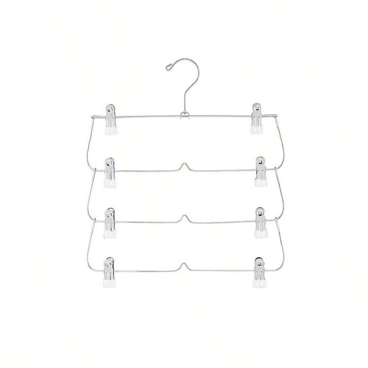 四层多功能金属衣架，带裙夹、裤夹和白色夹子 - 銀色 - 查看 3