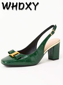 WHDXY 1 Pair Women's Square Toe Backless Preppy Style Buckle Decor Office High Heel Pumps, Sexy Runway 7CM Chunky Heel Dress Shoes For Work, Flight Attendant, Party - màu xanh lá - Xem 11