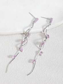 "1 Pair Elegant Luxury Leaf, Star & Water Drop Tassel Pendant Earrings – Long Style, Perfect For Daily Wear, Weddings, And Formal Events, Available In White, Black, Pink, Green, Blue, Multi-Color" - Kim cương hồng bạc - Xem 7