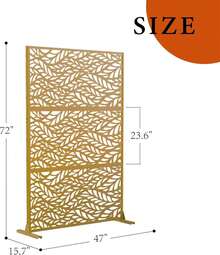Metal Privacy Screen, Freestanding Decorative Privacy Screen With Stand, Outdoor Privacy Fence Panels For Deck Balcony Patio - Green Leaf Pattern-brown - View 5