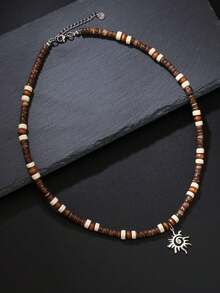 1pc Beaded Necklace With Wooden Beads, Casual Hiphop Style Suitable For Men In Any Occasion