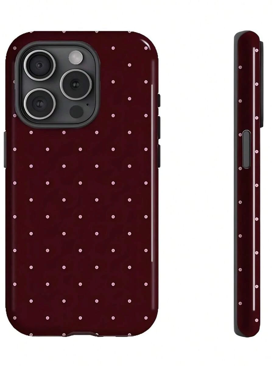 Burgundy Background With Pink Dots Two-In-One Matte Texture Phone Case Suitable For Compatible With Iphone17,17Air,16, 15, 14, 13, 12, 11, PRO MAX,PLUS,X,XS,XSMAX,As Well As , Galaxy S21/22/23/24/25 Ultra/FE+,NOTE20 Ultra,A71/56/55/54/53/52/36/35/34/26/25/23/16/15/14/13/06 - 彩色 - 查看 1