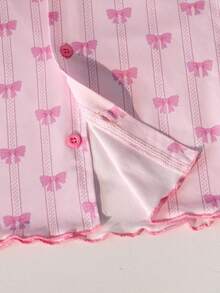 甜美时尚两件套女童春秋家居服，粉色蝴蝶结领开衫纽扣长袖上衣和裤子套装，面料舒适，非常适合在家穿着、阅读、休息和放松。也适合作为送给孩子或朋友的礼物 - 淺粉色 - 查看 8