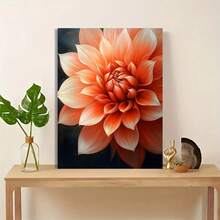 Wood Frame Canvas Mural, - Modern Orange Floral Wall Decor, Home Decor For Living Room, Dining Room, Bedroom, Bathroom, Perfect Holiday Gift Mural Decoration, Ready To Hang - 橘色 - 查看 6