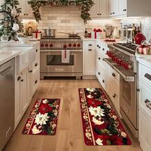 1/2/3pcs Soft Absorbent Kitchen Rugs - Christmas Fireplace Pattern Design - Washable, Easy To Clean - Perfect For Farmhouse, Bathroom, Hallway, Sink And Laundry Room Decor, Christmas Home Decor And Room Decoration, Christmas Decoration - Multicolor - View 13