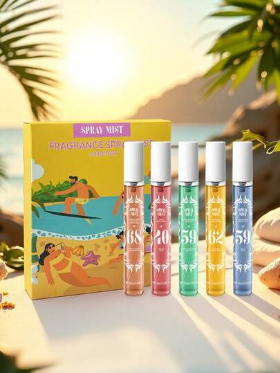1/5瓶装巴西香氛喷雾，礼盒包装，包含茉莉、李子、开心果和香草四种香型。天然清新，持久留香，便携式空气清新剂，适合日常使用，还能保护衣物免受昆虫侵扰。适用于汽车、家居、办公室、旅行、健身房及各种场合。是馈赠亲朋好友的理想之选，也是情人节和母亲节的完美礼物。