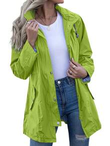Kikibell Rain Jacket Women Striped Lined Hooded Lightweight Raincoat Outdoor Waterproof Windbreaker - 青色不透明 - 查看 8