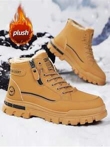 男士高帮真皮摩托车靴,秋冬新款保暖内衬加厚保暖靴,防滑耐用中筒圆头系带侧拉链靴,加大码46,时尚休闲户外派对街头服饰,真皮防水防油男鞋,户外徒步登山靴,保暖内衬踝靴,战术沙漠靴,适合-40°C的摩托车骑行靴 - 卡其色 - 查看 3