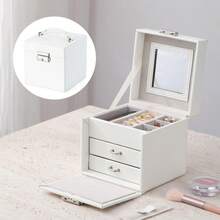 便携式三层首饰盒，高档PU皮革抽屉式设计，带锁，耳环首饰收纳盒，适合作为礼物送给女友、朋友、女孩，节日或生日礼物，母亲节惊喜之选。女士收纳整理盒，旅行必备，宿舍必备，房间装饰。 - 彩色 - 查看 12