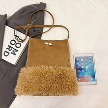 Women's Autumn/Winter Fashion Wool Shoulder Bag, Versatile Ladies Handbag And Wallet, Winter Suede Leather Messenger Bag With Fringe, Fuzzy Bucket Bag, Sheepskin Underarm Bag, Shearling Wool Commuter Shoulder/Crossbody Bag