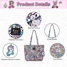 Official Tokidoki Tote Bag With Unicorno Keychain, Cartoon Canvas Bag Handbag Large Capacity Shoulder Bag For Women Girls - Hồng - Xem 3