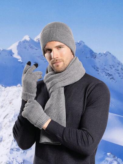 Set de 3 piezas: Gorro/Gorra de punto, Guantes y Bufanda para hombre, accesorios de invierno cálidos, adecuados para ciclismo al aire mantener las orejas calientes