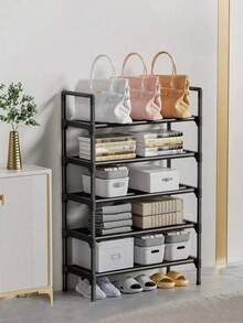 1 件 8 层简易黑色金属鞋架，宽约 23 英寸，节省空间，防尘极小，坚固，时尚，易于组装和拆卸，便携，适用于客厅、卧室、入口、办公室、家庭、多层存储、节日礼物、儿童礼物 - 黑色 - 查看 2