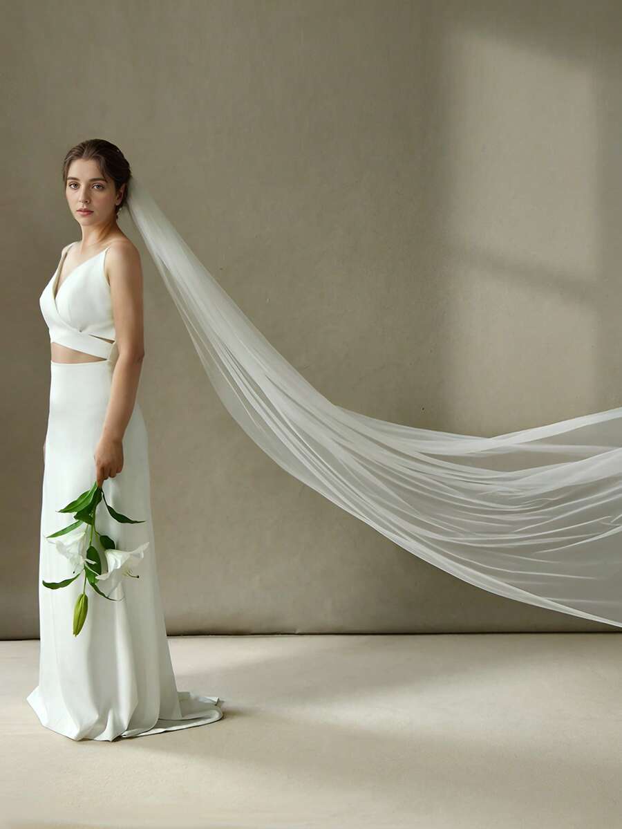 1 pièce Voile de mariée pur et transparent, longueur cheville, minimaliste et élégant