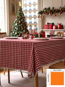 1pc Red Plaid Woven Tablecloth, Vintage American Country Style With Tassel Design, Suitable For Kitchen, Coffee Table, TV Cabinet, Entryway, Versatile For Daily Use, Holidays, Christmas, Home Decor, Family Gatherings, Birthday Parties, Weddings, Banquets - Red - View 20
