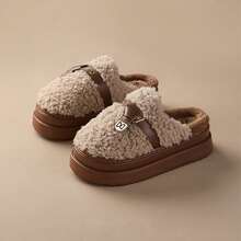 Chinelos Térmicos Confortáveis para Mulheres, Sola Grossa, Antiderrapante, Forro Térmico Quente, Adequado para Outono/Inverno, Sapatos Peludos