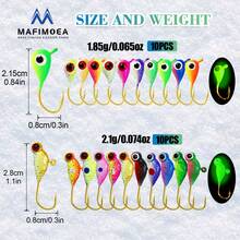 MAFIMOEA 20-22 piezas Juego de señuelos de pesca de hielo mini que brillan en la oscuridad, el mejor accesorio para la pesca de invierno, adecuado para la trucha, el bajo y los peces de agua dulce