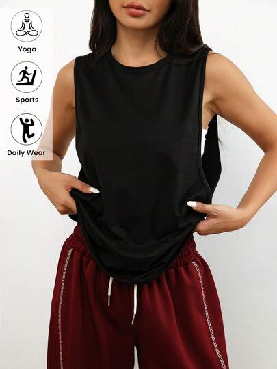 1pc Loose Casual Solid Color Sleeveless Hoodie, Comfortable For Daily Wear, Running, Gym & Sports, Spring/Summer