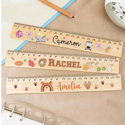 1 buc. Riglă de desen din lemn personalizabilă drăguță, riglă dreaptă de 20 cm, instrument de desen și măsurare pentru birou și școală, cadou pentru studenți și profesori, potrivită pentru școală, birou, întoarcerea la școală, Crăciun