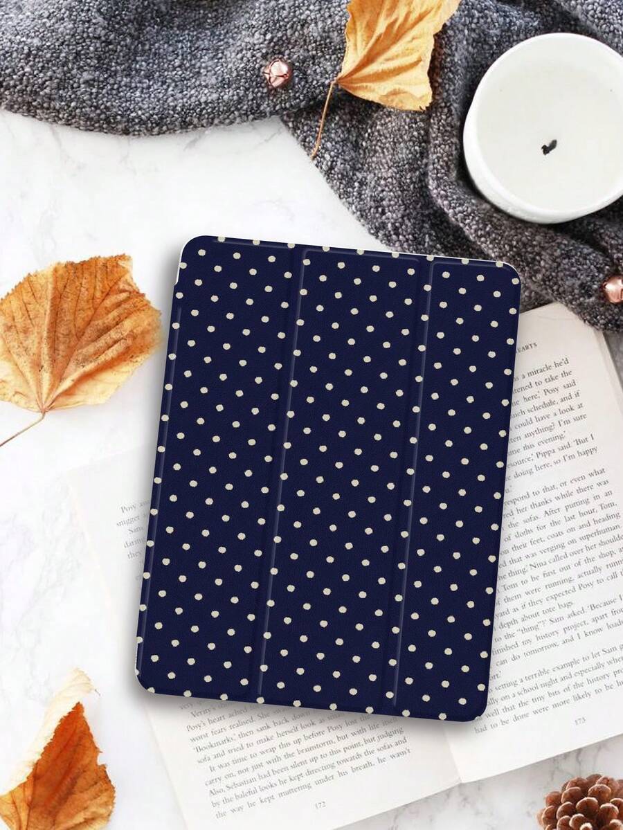 1 件海军蓝波尔卡圆点图案扁平保护壳,适用于 iPad 10.2 英寸 / iPad Pro 11 英寸 2020/2021、iPad (A16) 11 英寸第 11 代 2025、iPad 9/10 代、iPad Air 4th 10.9、Galaxy Tab S6 Lite 10.4 英寸,防摔,带铅笔槽,支持睡眠/唤醒,万圣节送给朋友和家人的浪漫礼物 - 彩色 - 查看 1