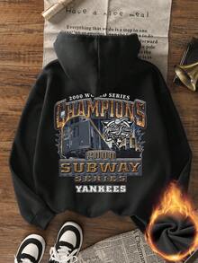 女士秋冬新款极简复古机械字母汽车印花休闲卫衣，时尚百搭 - 黑色 - 查看 3