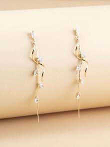 "1 Pair Elegant Luxury Leaf, Star & Water Drop Tassel Pendant Earrings – Long Style, Perfect For Daily Wear, Weddings, And Formal Events, Available In White, Black, Pink, Green, Blue, Multi-Color" - 黃金 - 查看 6