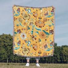 Outdoor Blanket With Bohemian Floral Pattern, Jacquard Woven Throw Blanket - Suitable For Picnic, Camping, Sofa, Nap, Air Conditioning, Wall Hanging, Thick & Soft, Non-Fading & Pilling