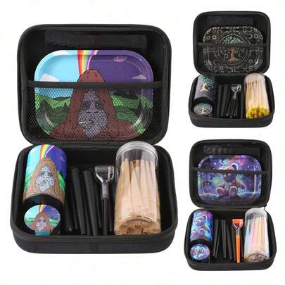 68 Pieces ALL-IN-ONE Smoking Box - Stash Box Metal Grinder Rolling Tray Pre-Rolled Cones ALL-IN-ONE Smoking Box