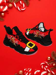 Zapatillas de Navidad personalizadas para hombres con impresión de foto personalizada, diseño de cinturón de Papá Noel festivo, zapatos deportivos con foto personalizada, zapatillas ligeras, cómodas y de suela blanda para hombre, zapatos de tenis transpirables para entrenamiento en el gimnasio, regalo de Navidad único para mamá/papá/ella/él/novia/novio/esposa/esposo/amigo