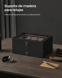 Caja de Relojes con 8 Ranuras, Estuche de Relojes de Madera de 2 Niveles con Tapa de Cristal, Almohadillas, Forro de Terciopelo, Regalo de Seres Queridos, Negro Ébano, Regalo de Navidad - Caqui - Ver 3