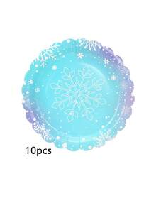 10pcs/20pcs/50pcs Frozen Party Plates Dessert Paper Dinnerware Plates 7 Inch Winter Snowflake Theme Scalloped Plate For Christmas Xmas Winter Wonderland Frozen-Theme Party Supplies - Multicolor - View 12
