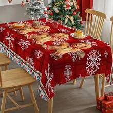 1/20pcs Waterproof Oil-Proof Rectangular Tablecloth - Festive Gingerbread Print, Woven Polyester Cover, Machine Made Table Linen For Dining And Coffee Table,Christmas Decoration - Multicolor - View 7